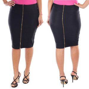 Women Pencil Skirt with Zipper, D-4031, Black